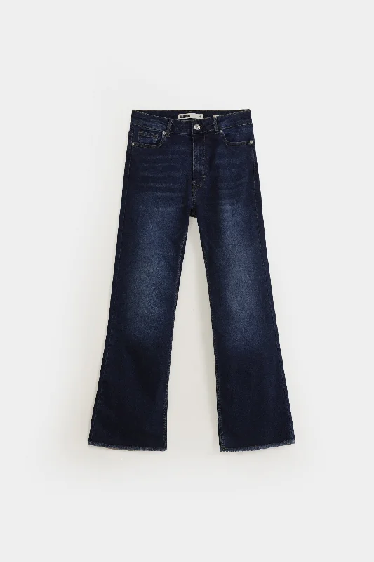 Cropped Basic Mini Flare Jeans Comfortable Folded Hem Jeans