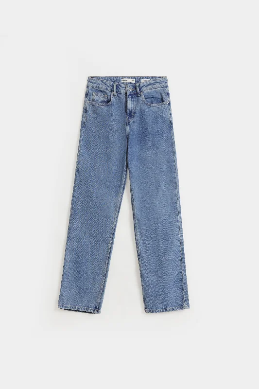 Straight Fit Jeans Stylish Shredded Denim Jeans