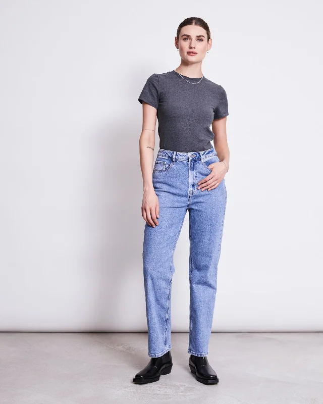 STRAIGHT LEG JEANS ALBA LIGHT BLUE Chic Double Waistband Jeans