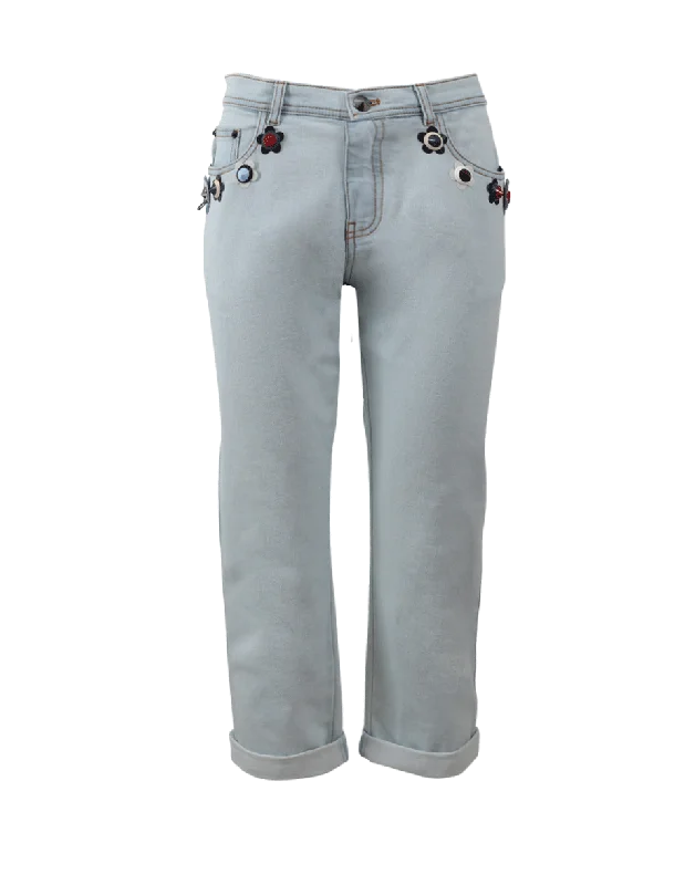 Flower Boyfriend Jean Classic Button Fly Jeans