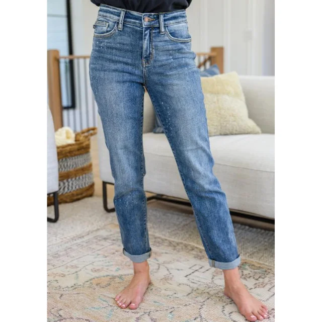 Rising Faded Splash Boyfriend Jeans Stylish Acid-Wash Jeans