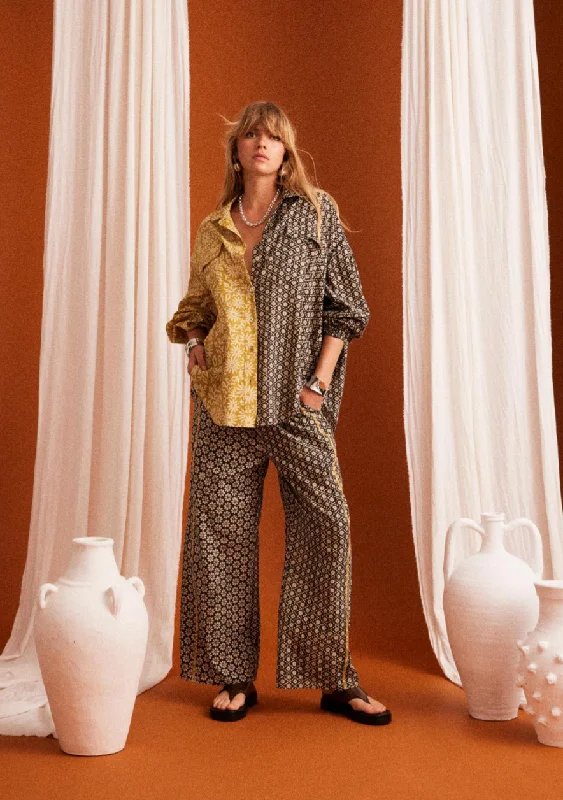 Kinga Csilla Splice Daisy Chalm Shirt-- Houndstooth Herringbone Solid