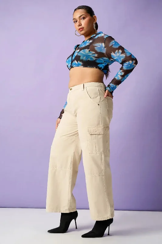 Mistfall Curve Straight Fit Cargo Jeans Stylish High-Waist Jeans