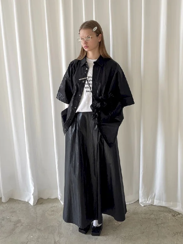 Coated Large Silhouette Shirt and Half Skirt Set【s0000007462】-- Boxy Fit Fitted Loose