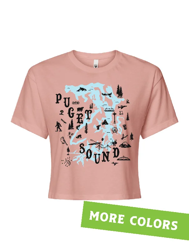 Puget Sound Map · Cropped T-Shirt-- Striped Floral Plaid