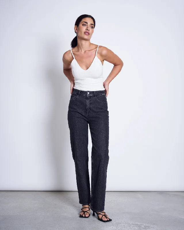 STRAIGHT LEG JEANS ALBA FADED BLACK Comfortable Distressed Straight-Leg Jeans