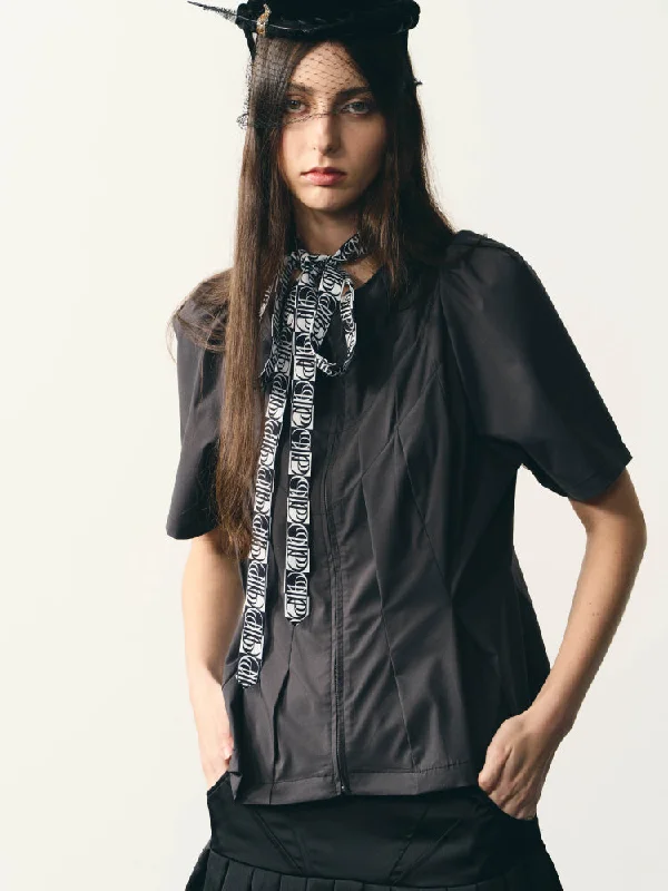 Short sleeve zipper slim shirt【s0000007329】-- Wool Fabric Cashmere Fabric Tweed Fabric Short sleeve zipper slim shirt【s0000007329】-- Wool Fabric Cashmere Fabric Tweed Fabric