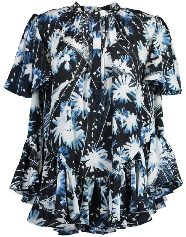 Ruffled A-Line Print Shirt-- Fleece Nylon Spandex