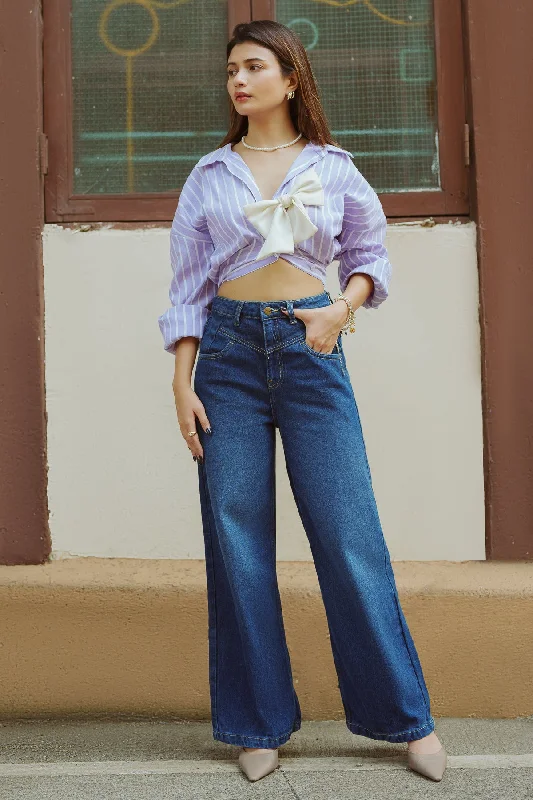 Cityscape Dark Blue Straight Fit Jeans Fashionable Button-Front Jeans