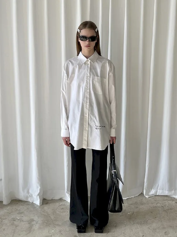 Hem Embroidered Left Slit Embroidered Shirt【s0000007465】-- Fleece Nylon Spandex