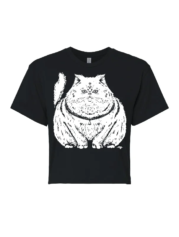 Plump Cat · Cropped T-Shirt-- Mesh Blend Leather Blend Suede Blend