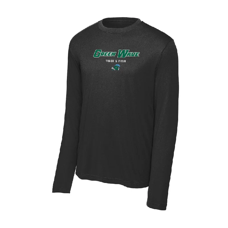 Tulane - NCAA Women's Track & Field : Elena Liano Rengel - Activewear Long Sleeve T-Shirt-- Print Jacquard Patchwork