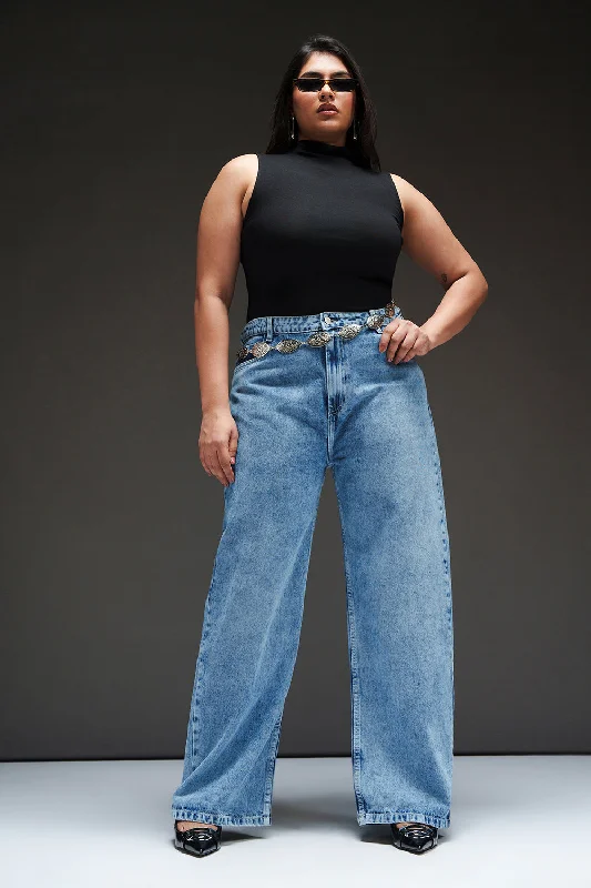 Pebble Blue Curve Straight fit Jeans Comfortable Full-Length Denim Jeans