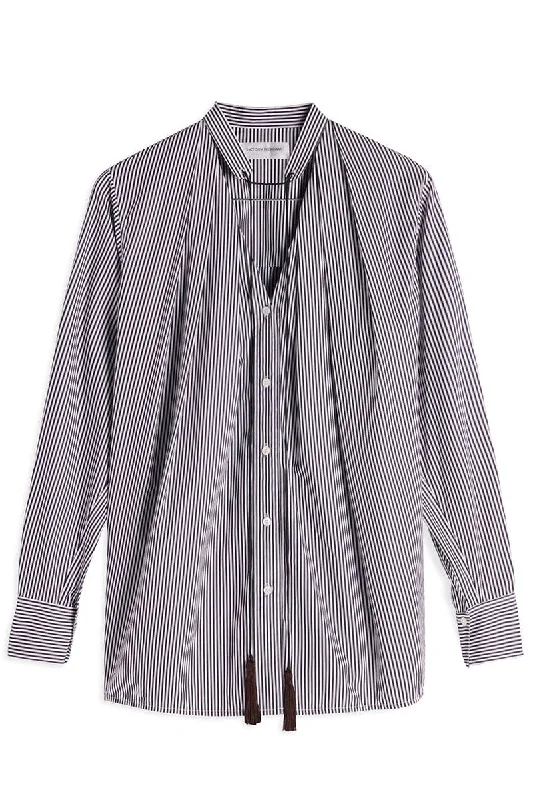 Tassel Detail Shirt-- Ribbed Striped Patterned