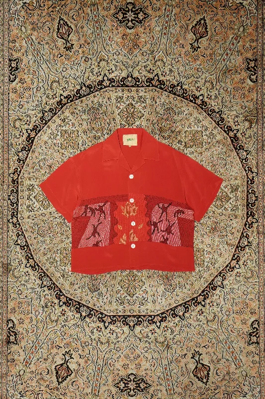 Glass Cypress Inferno Silk Shirt (Lava)-- Houndstooth Herringbone Solid