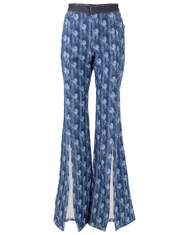 Horse Print Flare Stretch Jean Fashionable Mom Jeans
