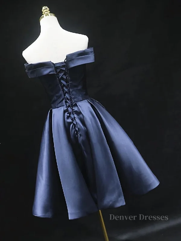 Off the Shoulder Short Navy Blue Prom Dresses, Short Navy Blue Formal Homecoming Graduation Dresses Tunics Gym athletic