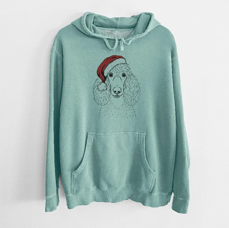 Santa Hat Giovanni the Poodle - Unisex Pigment Dyed Hoodie Hoodie with Strings Custom Fit Adjustable