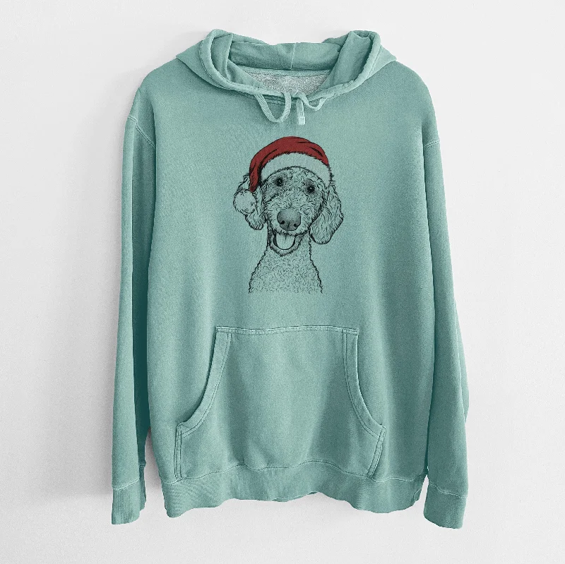 Santa Hat Fenway the Goldendoodle - Unisex Pigment Dyed Hoodie Hoodie with Crew Neck Simple Timeless