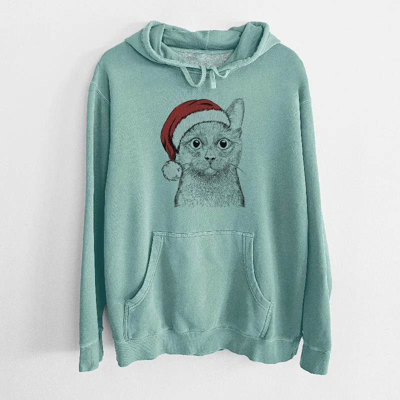 Santa Hat Shadow the Black Cat - Unisex Pigment Dyed Hoodie Hoodie with Raglan Sleeves Sporty Comfortable