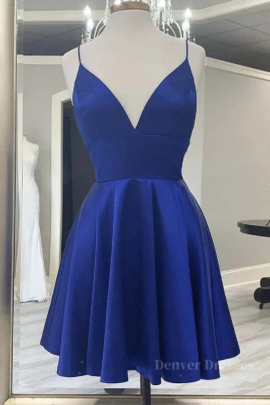 Cute V Neck Backless Short Royal Blue Prom Dress with Straps, Backless Royal Blue Formal Graduation Homecoming Dress Tunics Brand named Cute V Neck Backless Short Royal Blue Prom Dress with Straps, Backless Royal Blue Formal Graduation Homecoming Dress Tunics Brand named