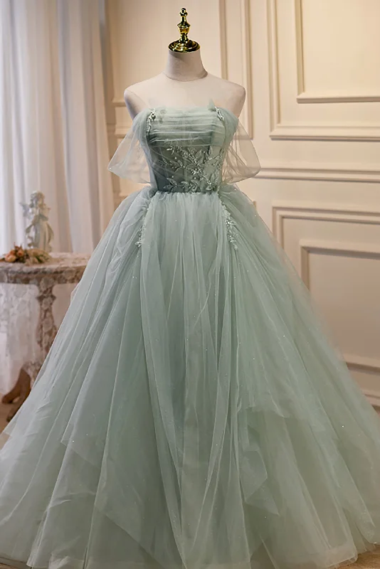Elegant Green Strapless Evening Gown Off The Shoulder Tulle Prom Dresses Tunics Print Colorful Elegant Green Strapless Evening Gown Off The Shoulder Tulle Prom Dresses Tunics Print Colorful