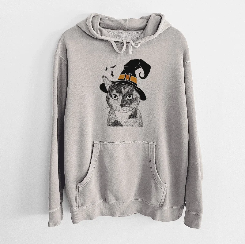 Witch Spooky Kitty the Tortoiseshell Cat - Unisex Pigment Dyed Hoodie Hoodie with Slit Hem Functional Movement