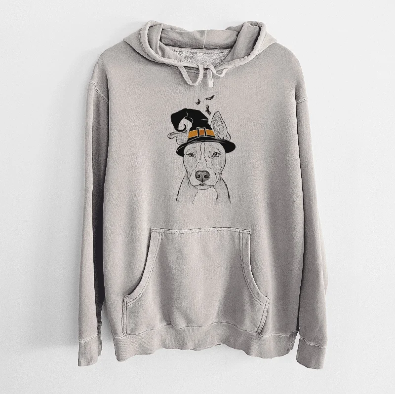 Witch Kisses the Pitbull - Unisex Pigment Dyed Hoodie Hoodie with Rolled Sleeves Casual Relaxed