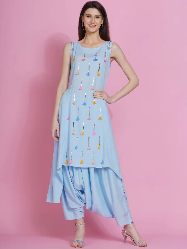 Women Republic Powder Blue Hand Embellished Kurta With Harem Pants Comfortable Maternity Pants