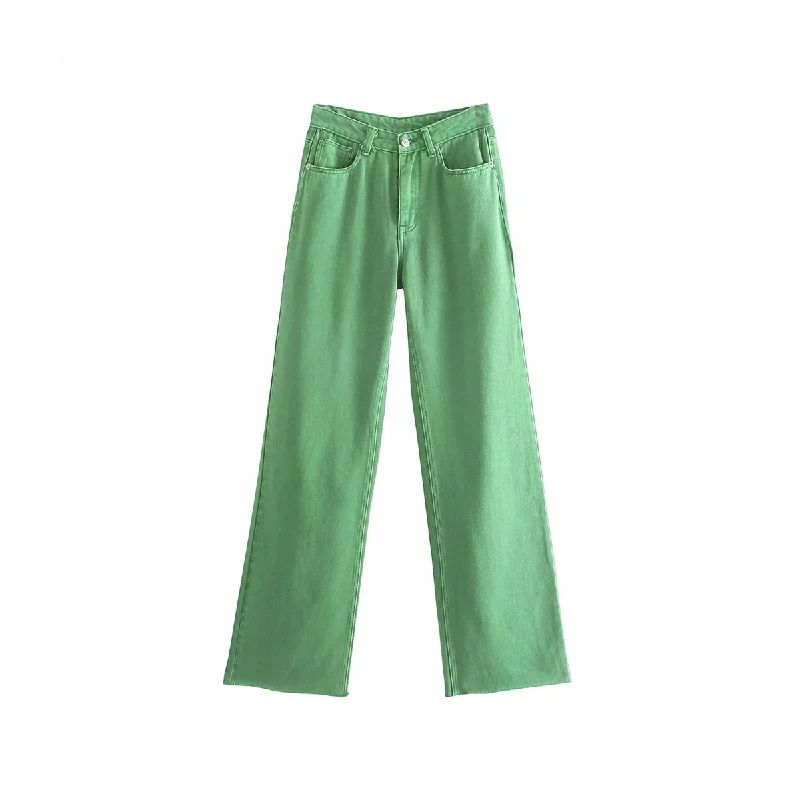 Green Denim Pants Casual Wide Pants