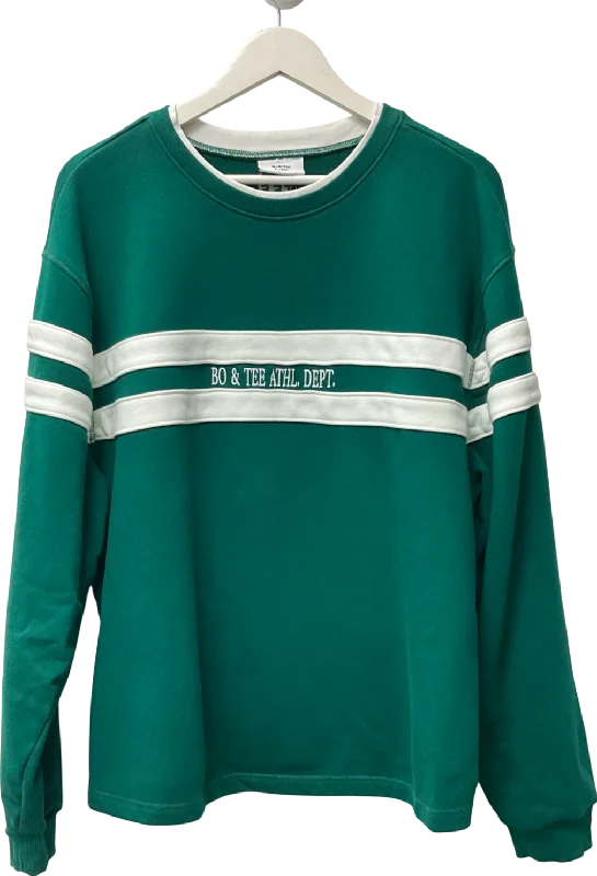 Bo & Tee Oversized Sweatshirt In Varsity Green UK L/XL Hoodie with Ribbed Cuffs Snug Fit Comfort