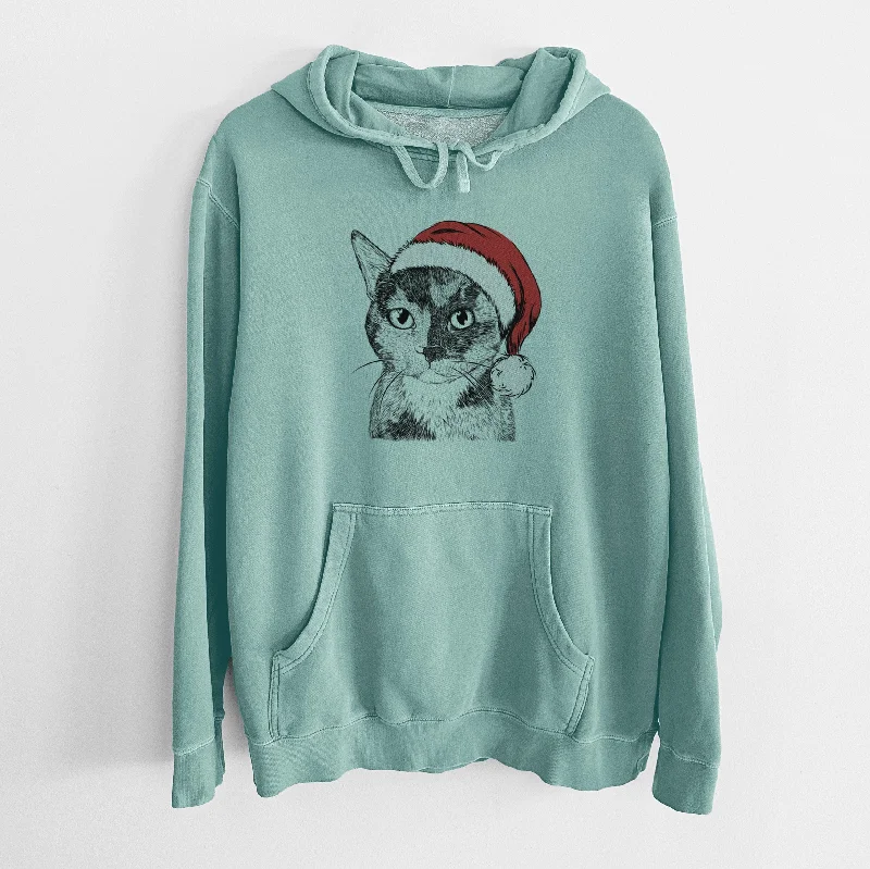 Santa Hat Spooky Kitty the Tortoiseshell Cat - Unisex Pigment Dyed Hoodie Hoodie with Velcro Closure Adjustable Secure