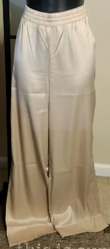 M - Gold Satin Wide-Legged Pants Elegant Wool Trousers