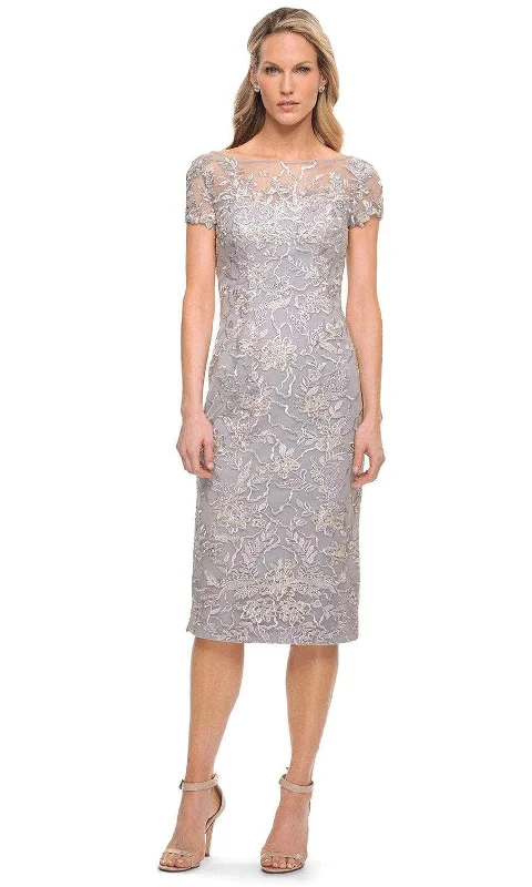 La Femme 30108SC - Sheer Shoulder Midi Formal Dress Tunics Sophisticated sleek