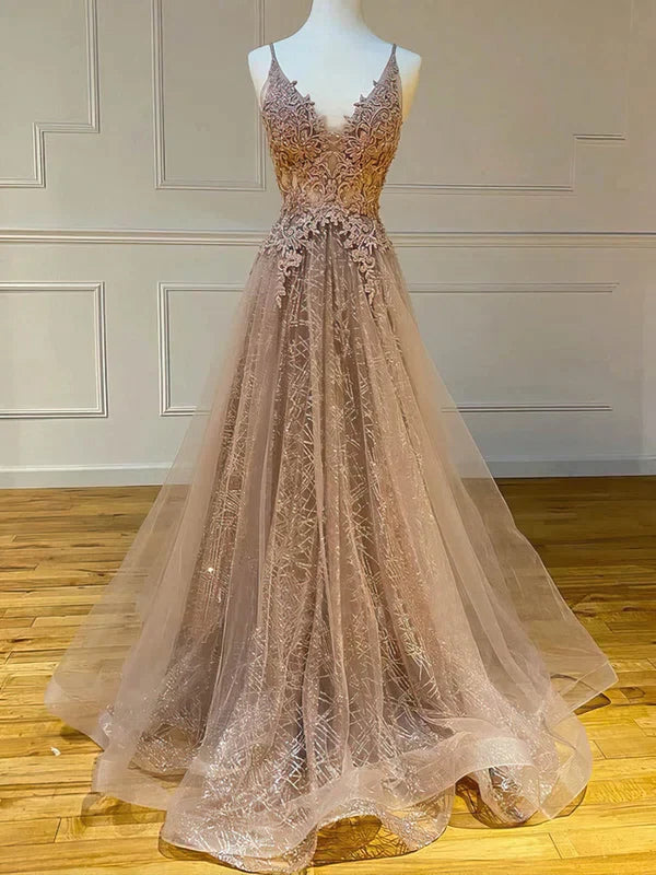 modest tulle v-neck a-line long lace prom dress formal evening gowns Tunics Plaid country