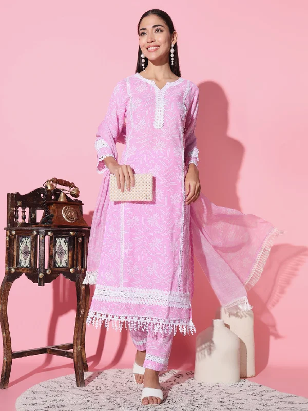 Women Round Neck Embroidered Work Soft Cotton Silk Fabric Kurta & Pant With Dupatta Set Fashionable Button-Up Pants Women Round Neck Embroidered Work Soft Cotton Silk Fabric Kurta & Pant With Dupatta Set Fashionable Button-Up Pants