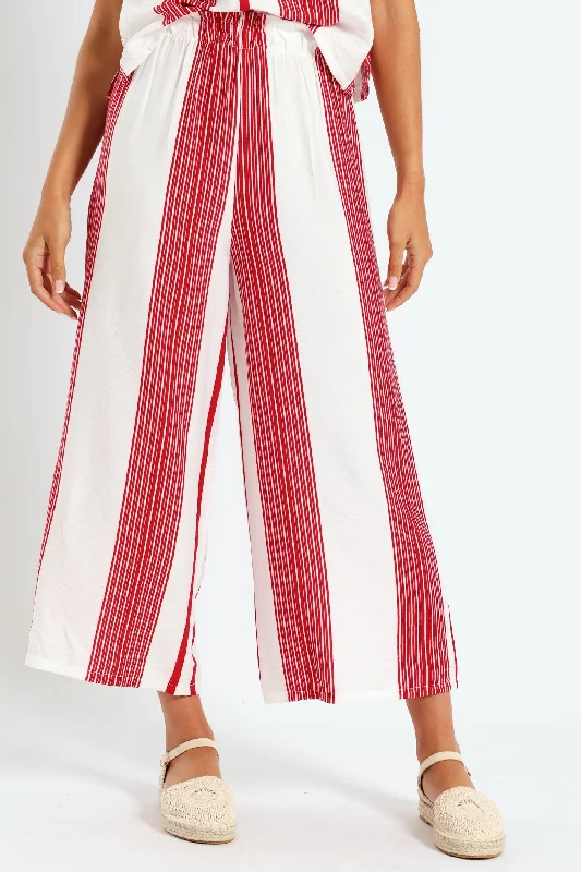 Pull On Capri Pants - White/Red Comfortable Denim Pants