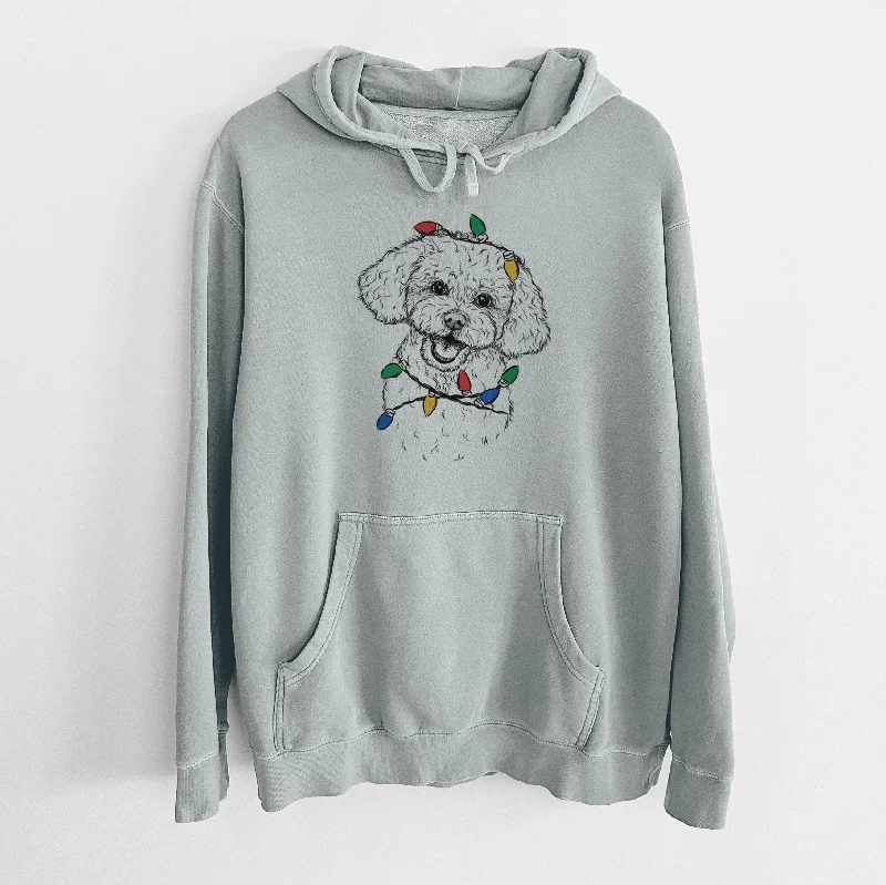 Christmas Lights Caesar the Bichon Frise - Unisex Pigment Dyed Hoodie Hoodie with Bell Sleeves Flared Feminine