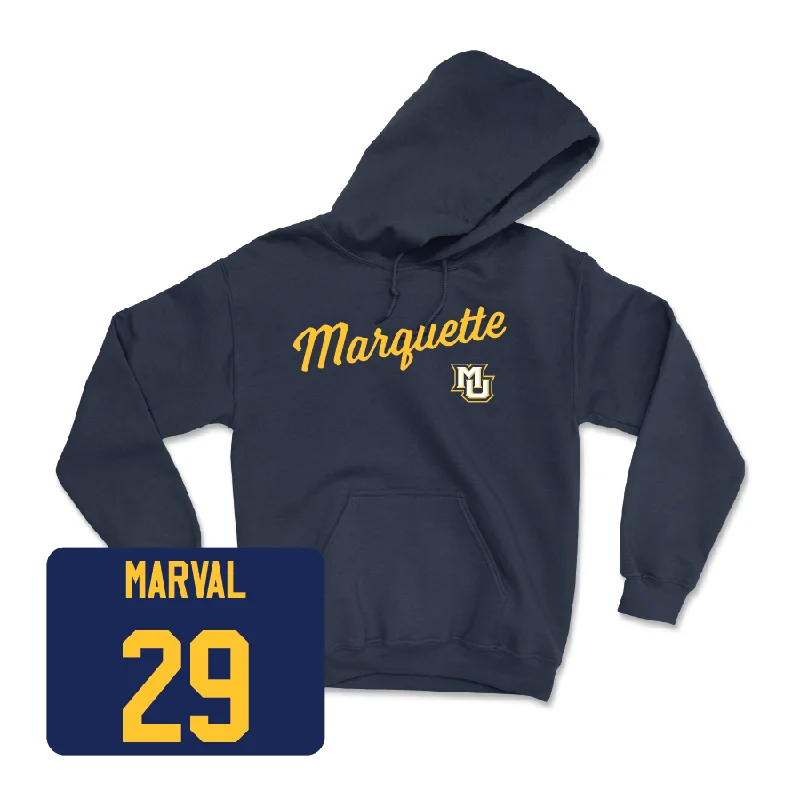 Navy Women's Lacrosse Script Hoodie  - Jasmine Marval Hoodie with Side Slits Relaxed Casual