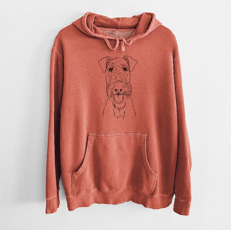 Bare Andy the Airedale Terrier - Unisex Pigment Dyed Hoodie Hoodie with Applique Textured Unique