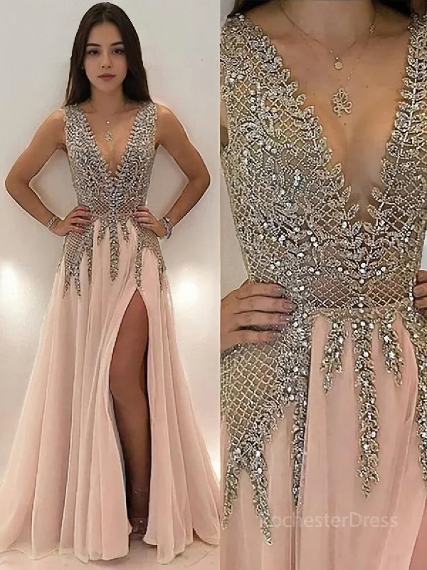 A-Line/Princess V-neck Sweep Train Tulle Evening Dresses With Leg Slit Tunics Seasonal trendy A-Line/Princess V-neck Sweep Train Tulle Evening Dresses With Leg Slit Tunics Seasonal trendy
