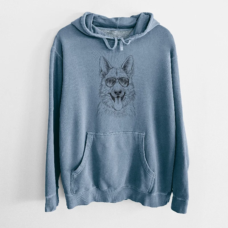 Aviator Grace the German Shepherd - Unisex Pigment Dyed Hoodie Hoodie with Pocket Utility Practical