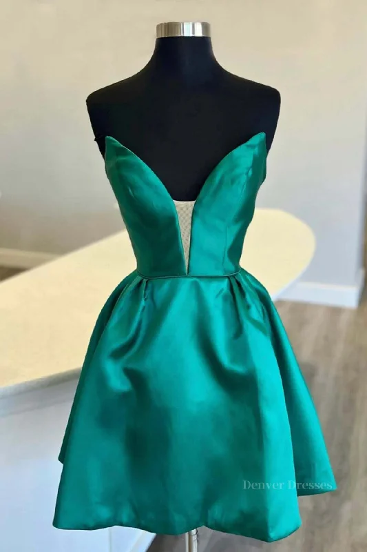 Short V Neck Green Prom Dresses, V Neck Short Green Formal Homecoming Dresses Crew Neckline Sporty Short V Neck Green Prom Dresses, V Neck Short Green Formal Homecoming Dresses Crew Neckline Sporty