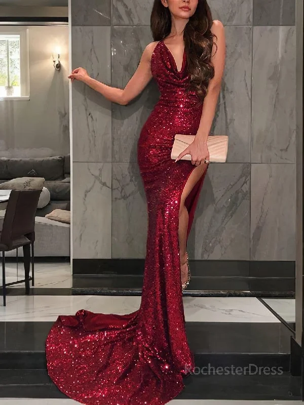 Trumpet/Mermaid V-neck Court Train Sequins Evening Dresses With Leg Slit Tunics Fleece cozy Trumpet/Mermaid V-neck Court Train Sequins Evening Dresses With Leg Slit Tunics Fleece cozy