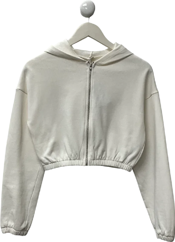 NLY trend White Cropped Zip Hoodie UK S Hoodie with Thumb Holes Functional Cozy