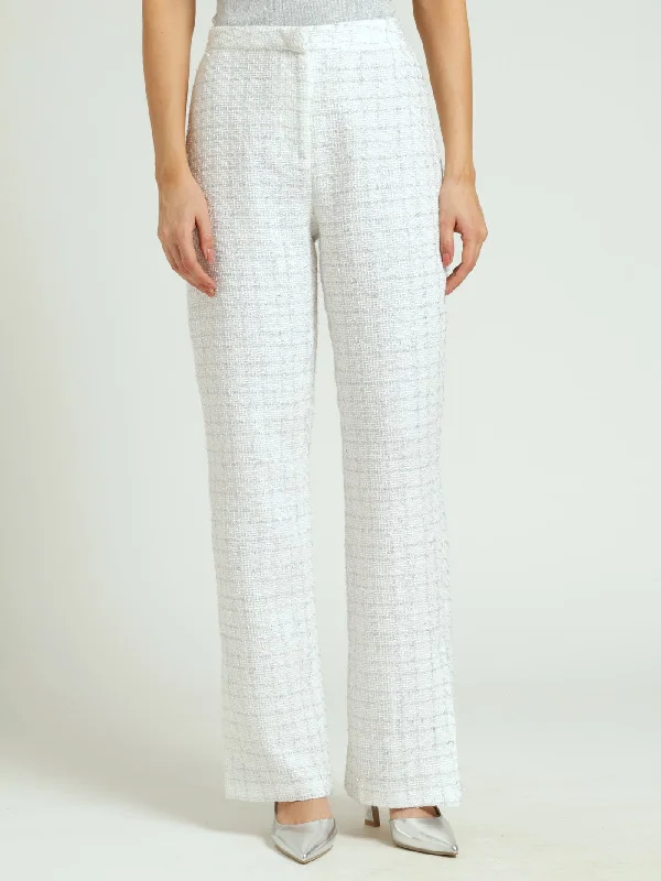 Tweed Straight Leg Pant - Cream Trendy Printed Pants