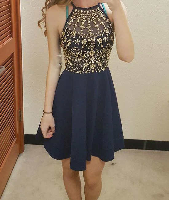 UNIQUE ROUND NECK RHINESTONES SHORT PROM DRESS, CUTE HOMECOMING DRESS Tunics Floral girly UNIQUE ROUND NECK RHINESTONES SHORT PROM DRESS, CUTE HOMECOMING DRESS Tunics Floral girly