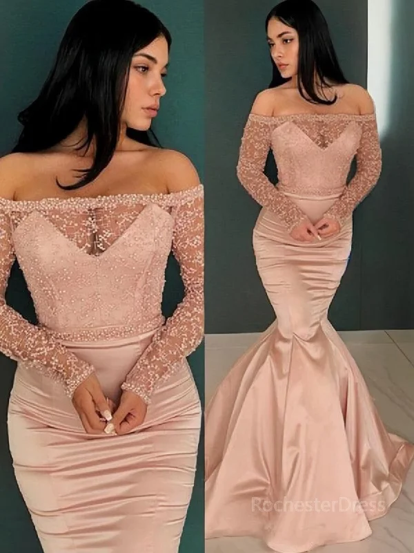 Trumpet/Mermaid Off-the-Shoulder Sweep Train Satin Evening Dresses Tunics Timeless classic Trumpet/Mermaid Off-the-Shoulder Sweep Train Satin Evening Dresses Tunics Timeless classic