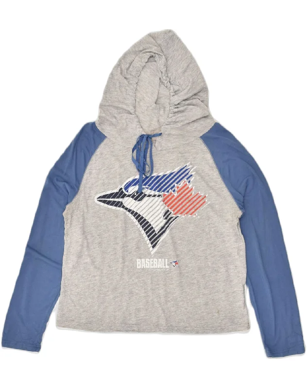 MAJESTIC Womens Graphic Hoodie Jumper UK 12 Medium Grey Hoodie with Zipper Placket Modern Functional