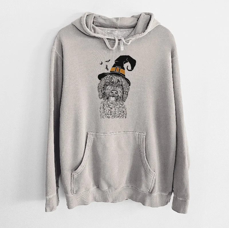 Witch Jack the Chocolate Labradoodle - Unisex Pigment Dyed Hoodie Hoodie with Rhinestones Sparkly Elegant